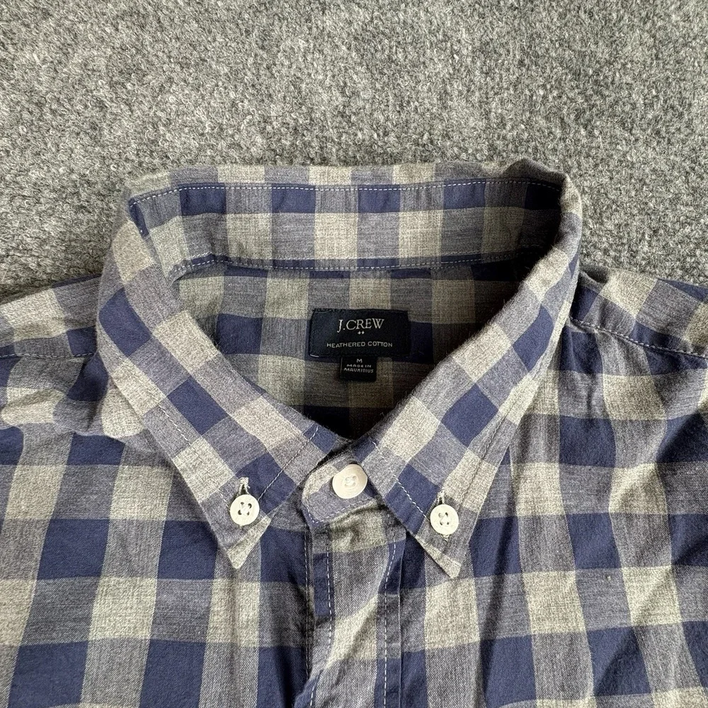 J. Crew Shirt Mens M Blue Gray Gingham Button Classic Preppy Minimalist Academia
